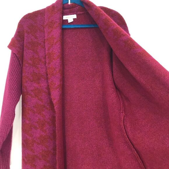 Liz Claiborne Magenta Houndstooth Knit Long Duster Cardigan Sweater - Picture 6 of 16